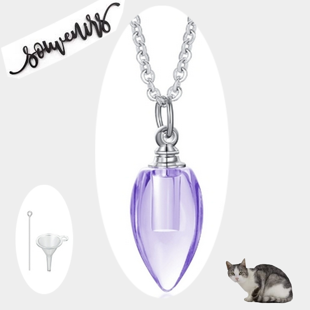collier pendentif larme violet crélation femme chat urne crélation - La BoutiK du Chat
