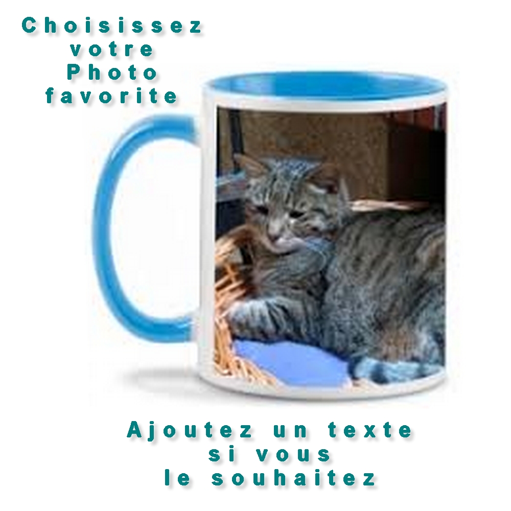 mug tasse personnalisé photo bleu chat chaton amoureux fan cadeau thé café customisé - La BoutiK du Chat
