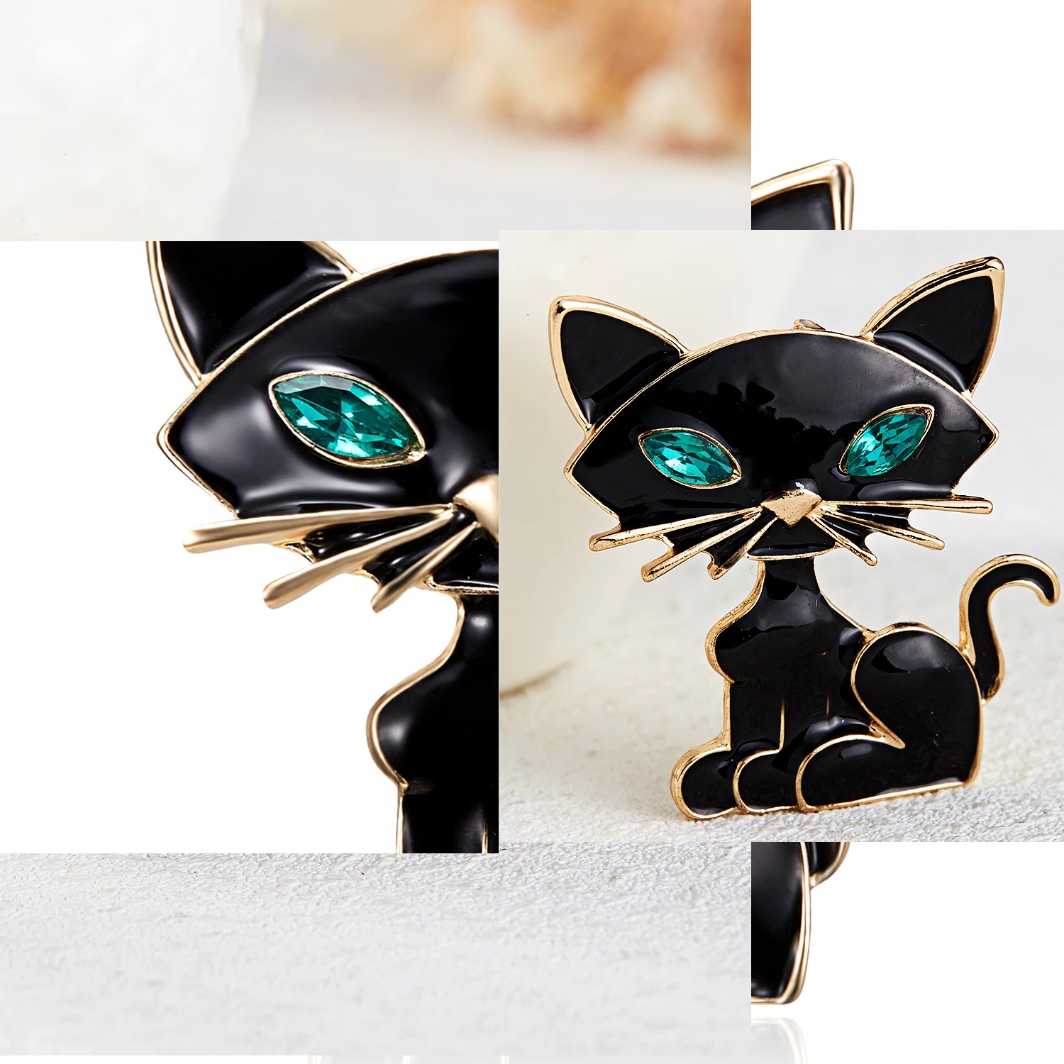 broche bijoux livraison offerte chat noir yeux vert épingle chaton accessoire mode - La BoutiK du Chat