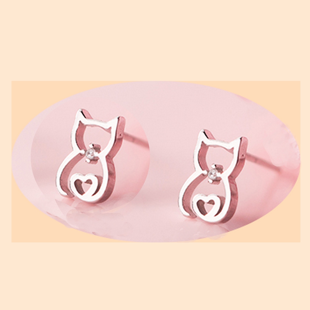 Boucles d'oreilles chat et coeur en Argent 925 Ref. 41484