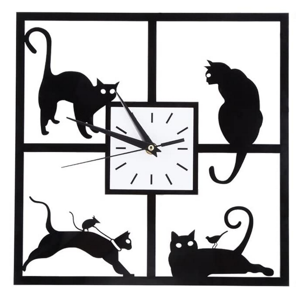 Horloge murale pendule Carrée Décor découpes de Chat chaton- La Boutik du Chat