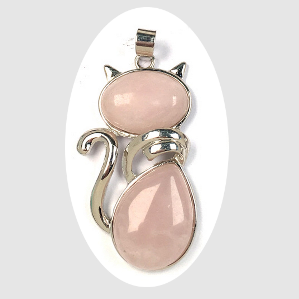 Collier pendentif œil de chat en pierre pavée de quartz rose naturel, point  de cristal, plante vintage, MY230769, 10 pièces