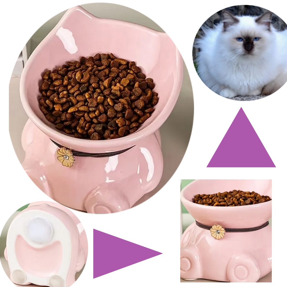Bol  Nourriture en céramique pour Chat  rose - Forme Originale - La BoutiK du chat