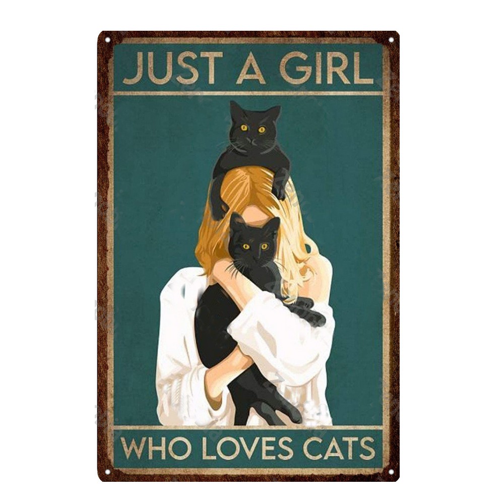 plaque nouvelle métal humoristique juste une fille qui aime les chats -la boutik du chat