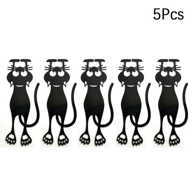 Marque-page-chat-noir-Kawaii-pour-livres-3D-en-plastique-Animal-st-r-o-pour-tudiants