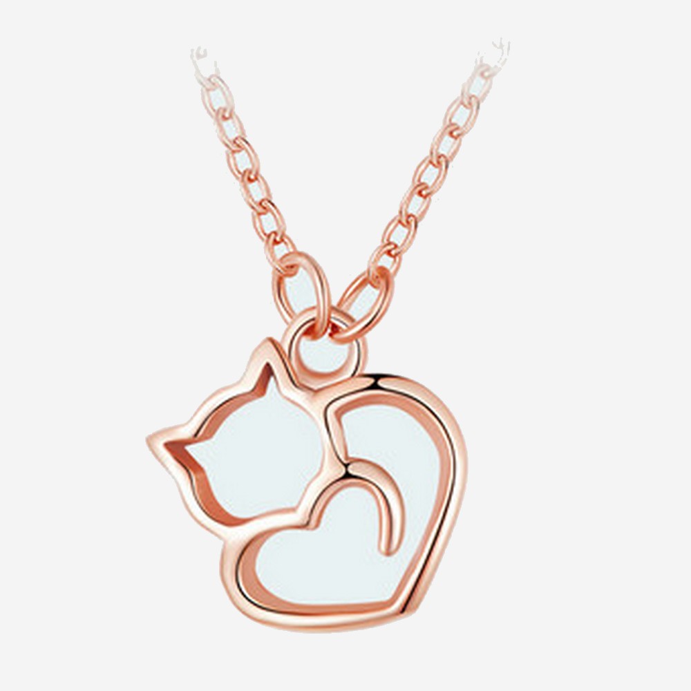 Collier avec pendentif amoureux or rose forme Chat et Coeur - La BoutiK du Chat