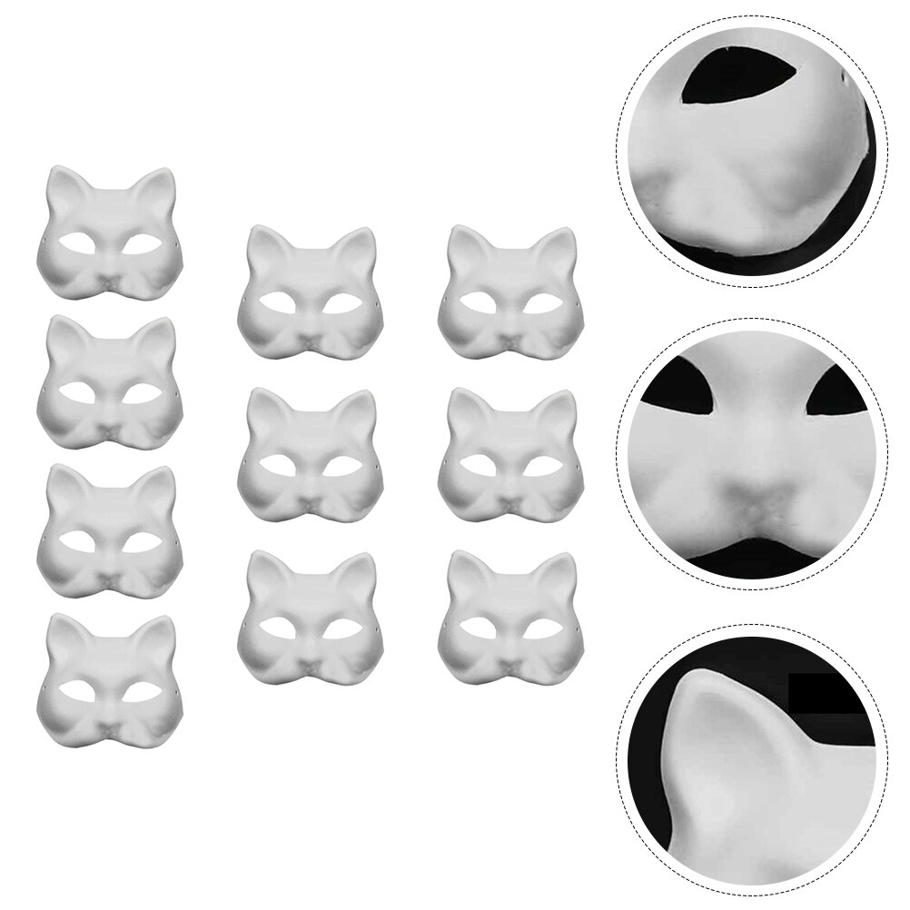 10 pièces masque en papier bricolage blanc, masques de chat, à peindre,  masques de