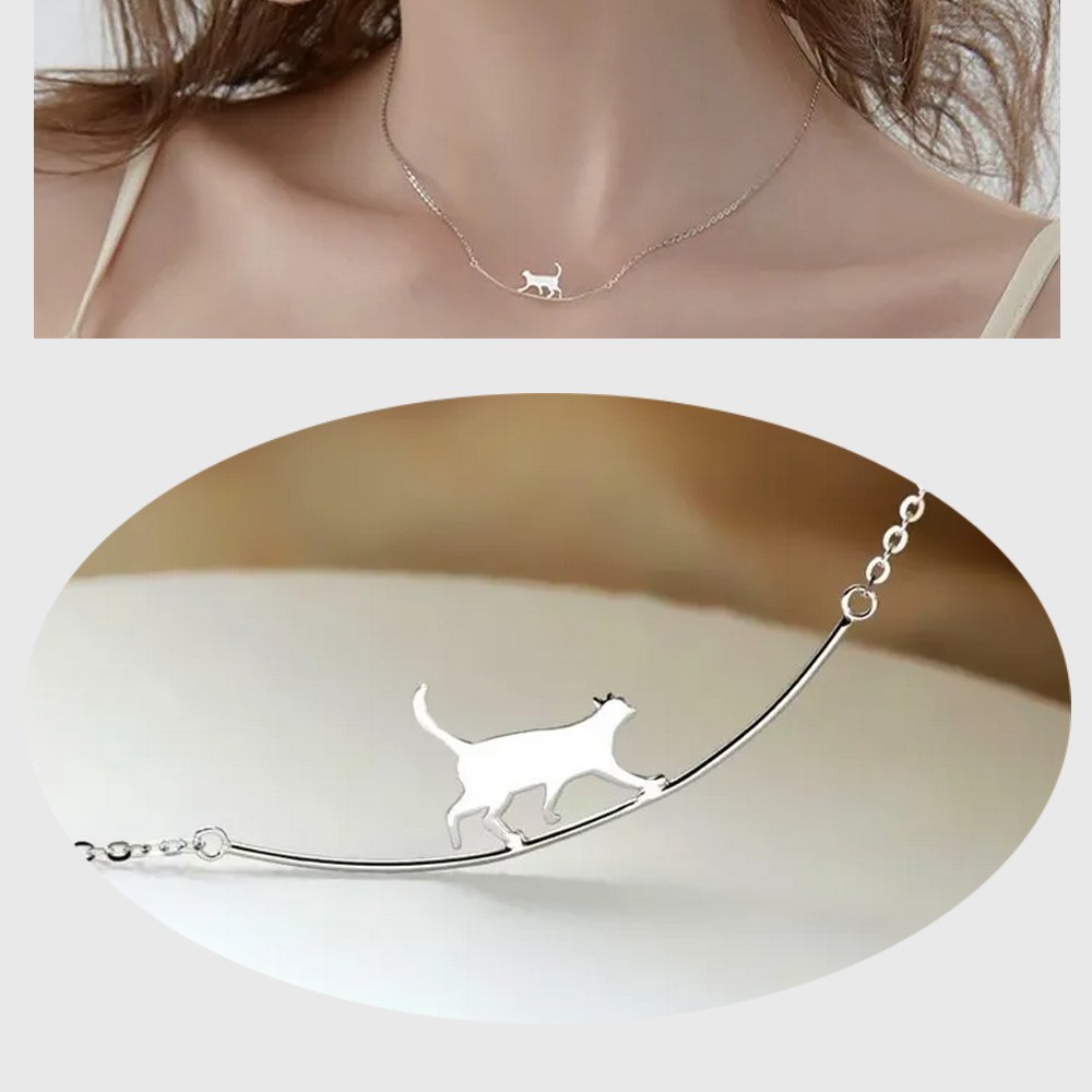 Collier en Argent Chat Funambule