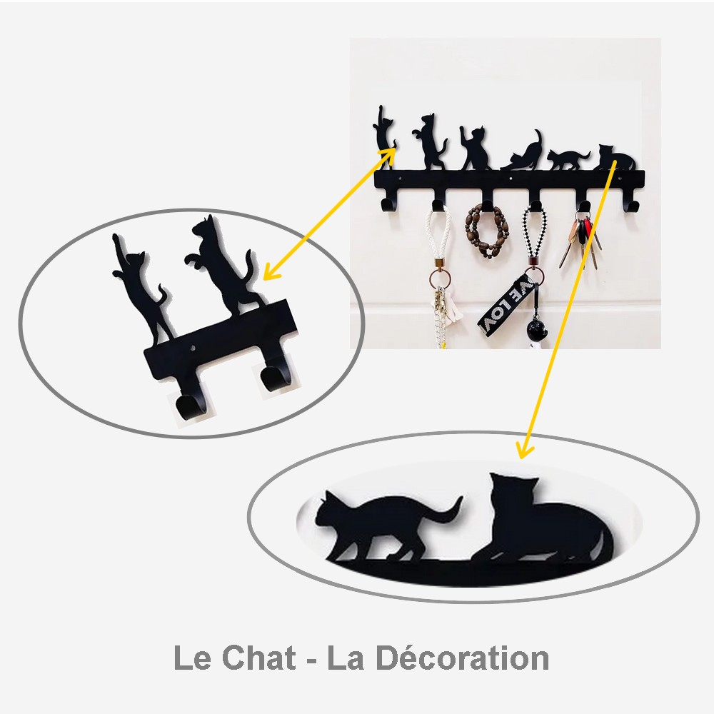 Porte-clés en métal décor de 6 Chats détails - décoration féline - la boutik du chat