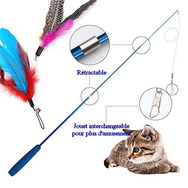 Jouet pour chat - Canne à pêche recharge et attache plumes