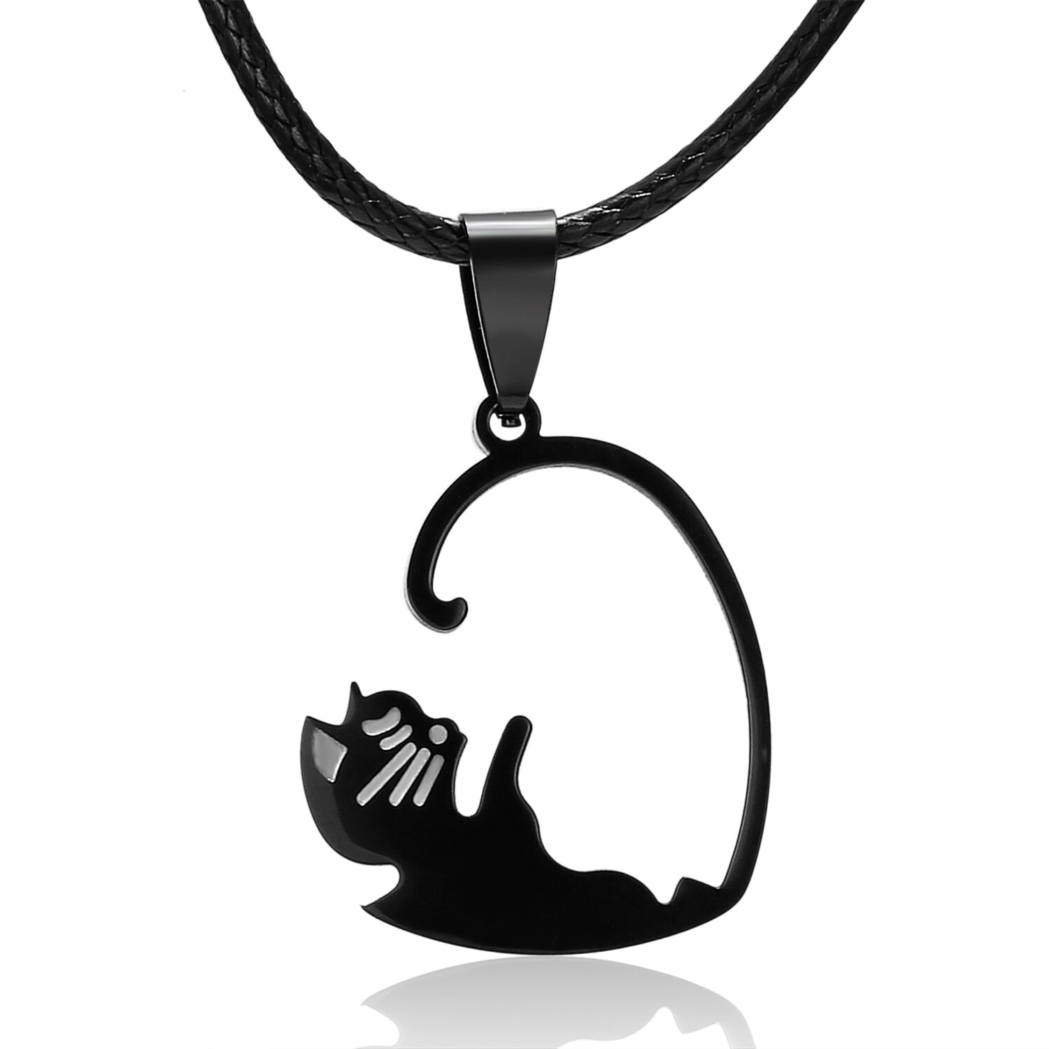 Pendentif-Animal-chat-noir-et-blanc-collier-cousu-Simple-cadeau-d-amiti-forme-de-c-ur