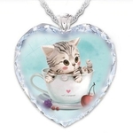 Collier-Pendentif Coeur  cristal blanc motif CHAT - La BoutiK du Chat