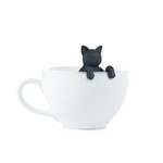infuseur thé silicone noir gris tasse blanche chat - La BoutiK du Chat