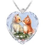 ❤ Collier-Pendentif Coeur en cristal blanc motif CHAT - La BoutiK du Chat