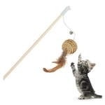 Jouet - canne à pêche avec boule et  plume pour chat et chaton - la boutik du chat