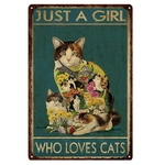 plaque métal humoristique juste une fille qui aime les chats -la boutik du chat