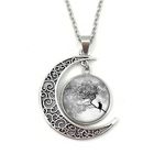 Collier pendentif Cabochon décor Chat et Lune gris- La BoutiK du Chat