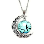 Collier pendentif Cabochon décor Chat et Lune ciel- La BoutiK du Chat