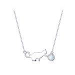 ❤  Collier Pendentif en Argent motif CHAT avec Opale