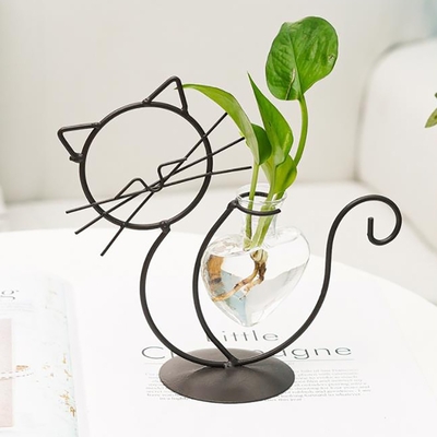 vase fer forgé verre coeur chat forme original la boutik du chat B
