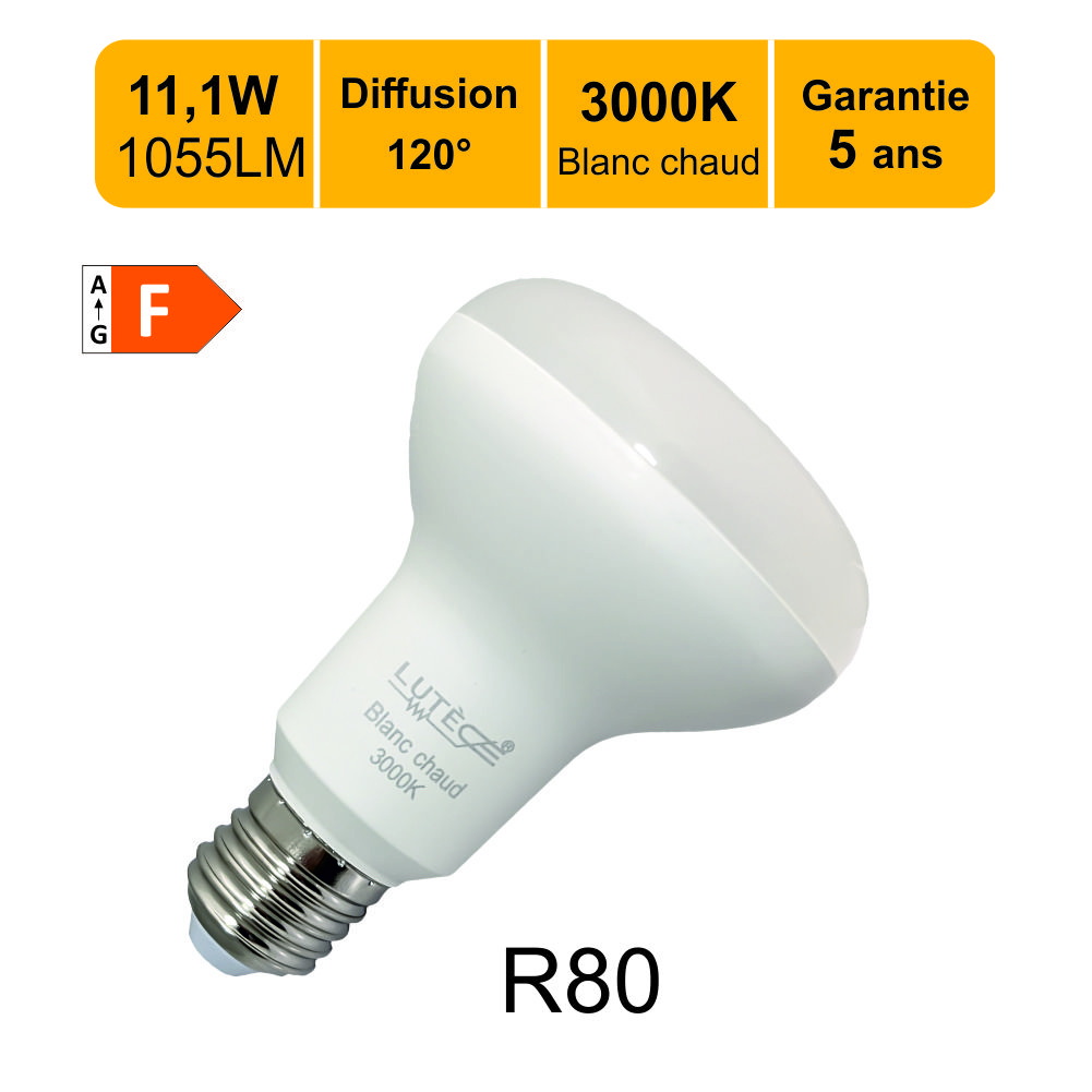Lot de 10 ampoules LED E14 flamme 4,9W 470Lm 3000K - garantie 2 ans