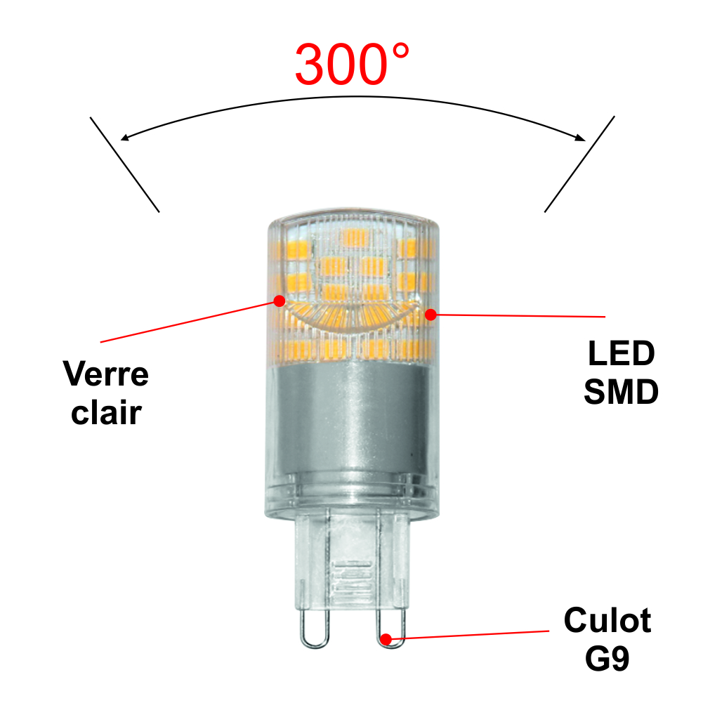 Lot de 2 ampoules LED G9 4,5W capsule (equiv. 35W) 300Lm 3000K