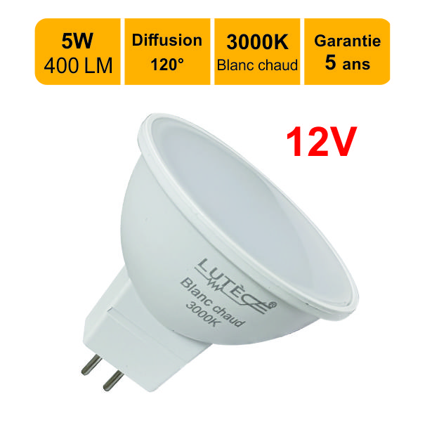 Ampoule Spot LED 12V-5W (50W) GU 5.3 Blanc Chaud