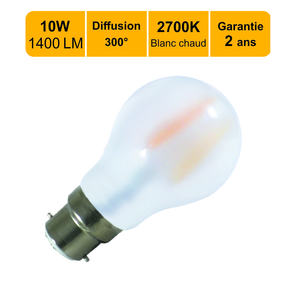 Lot de 10 ampoules LED filament B22 10W (equiv. 100W) 1400Lm 2700K