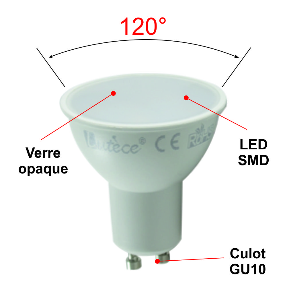 Lot de 2 ampoules LED GU10 3W (equiv. 30W) 230Lm 6400K