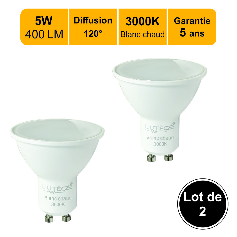 2 Ampoules LED GU10 50W Blanc chaud