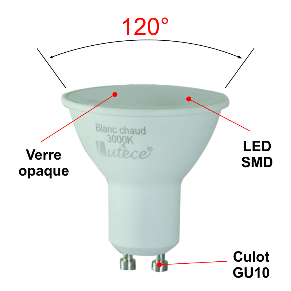 Ampoule Led Spot GU10 5W Blanc Chaud 3000K - Eclaire Comme 50W Halogène 120°