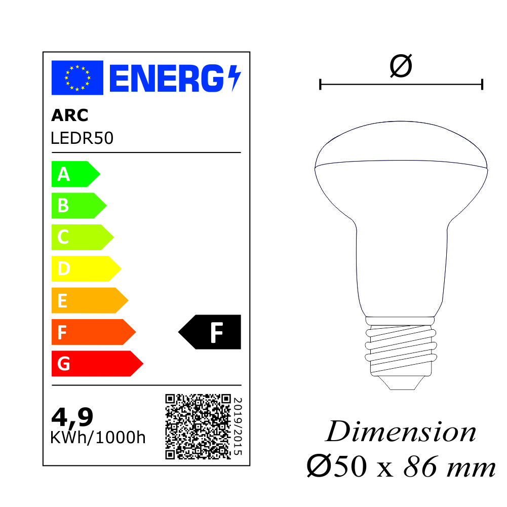 Lot de 10 ampoules LED E14 R50 4,9W (équiv. 40W) 470Lm 3000K - garantie 5  ans