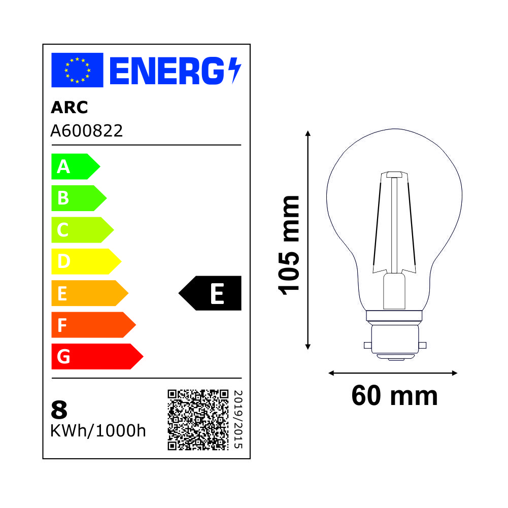 Ampoule LED filament B22 8W 950Lm 2700K - garantie 2 ans