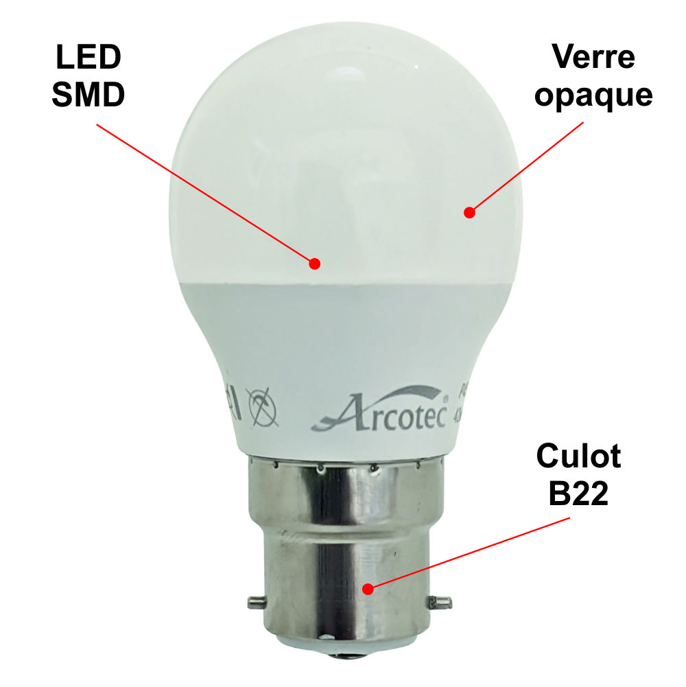Ampoule LED B22 sphérique 4,9W 470Lm 3000K - garantie 2 ans