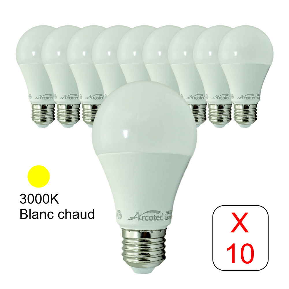 Lot de 10 ampoules LED E27 standard 5,5W 510Lm 3000K - garantie 2 ans -  Eclairages intérieur/Ampoules LED SMD - arc-group