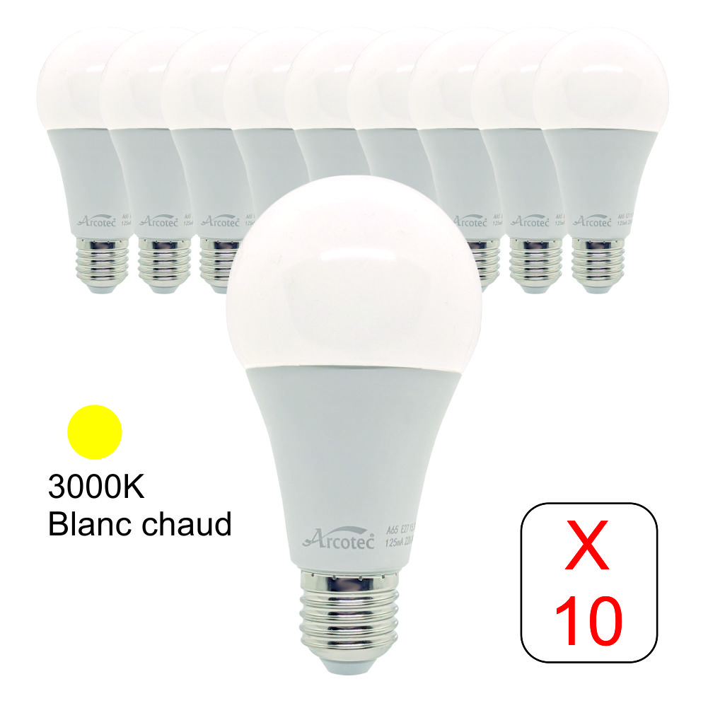 Lot de 10 ampoules LED E27 standard 15,3W 1521Lm 3000K - garantie 2 ans -  Eclairages intérieur/Ampoules LED SMD - arc-group
