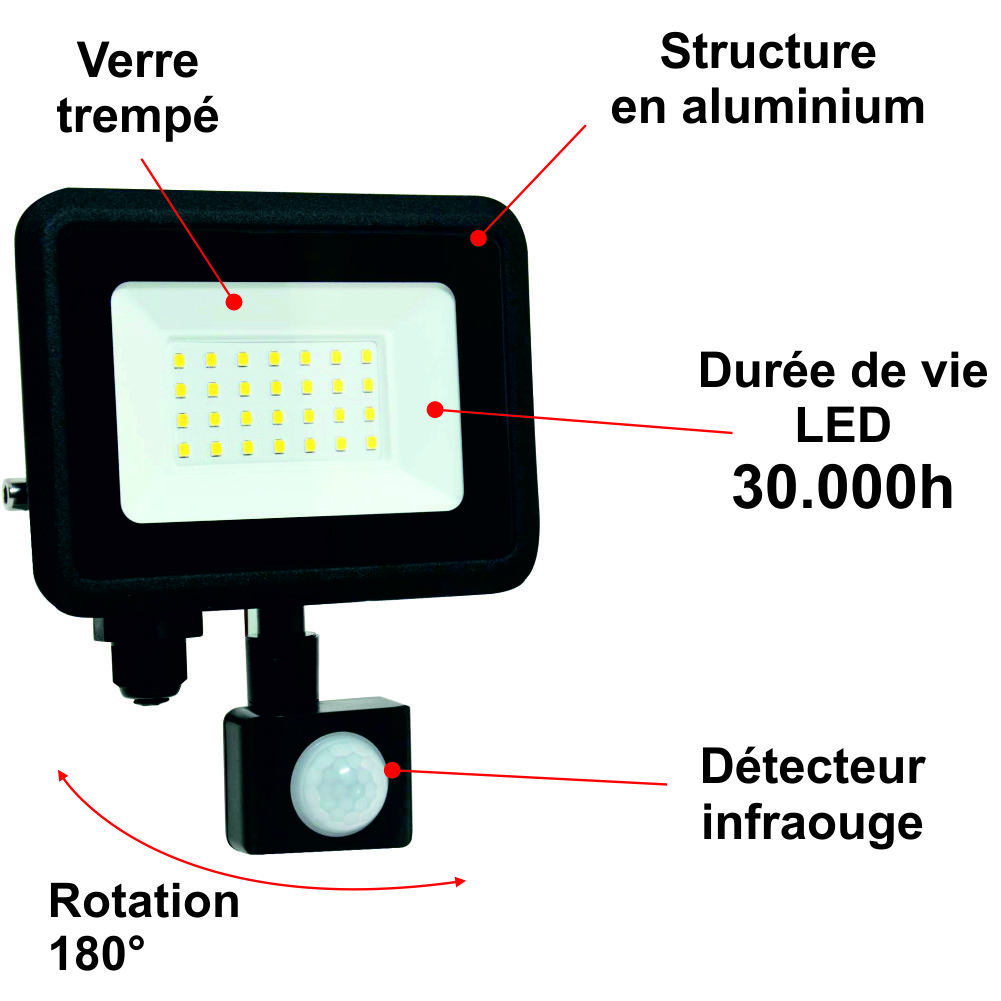 Projecteur LED AL 3050 P avec détecteur de mouvements infrarouge 30W,  3110lm, IP44