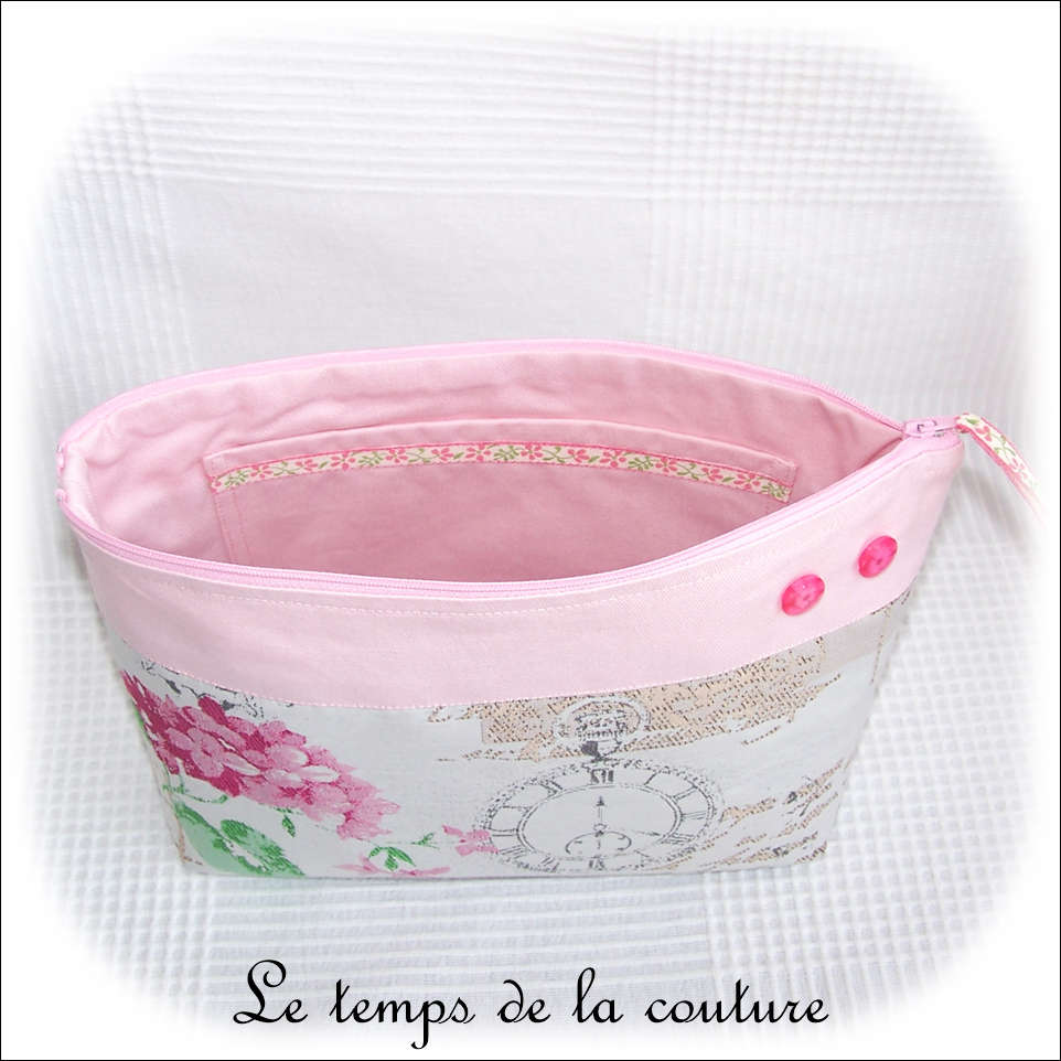 Pochette - soufflet - zippé - rose pale et hortensia12 - GFC