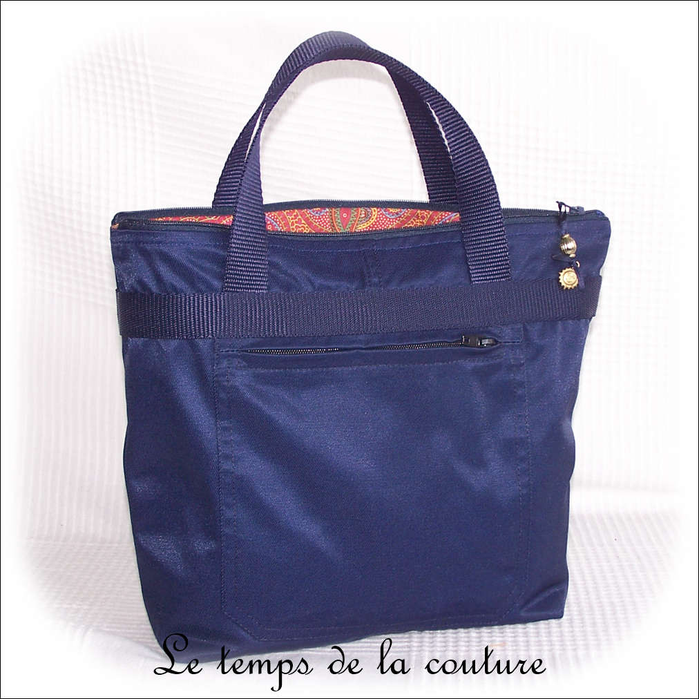 Sac - cabas soufflet - zippé - bleu marine multicolore rouge orange bleu01 - GFC