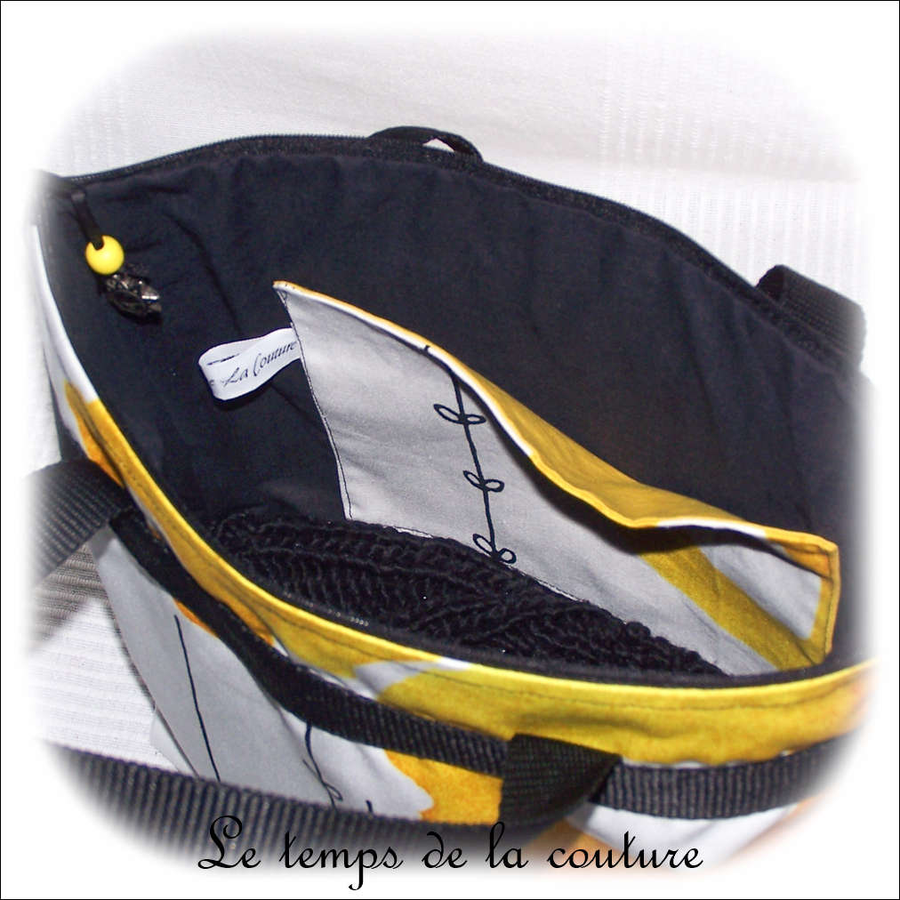 Sac - cabas soufflet - zippé - noir  jaune blanc rond ikea02 - GFC