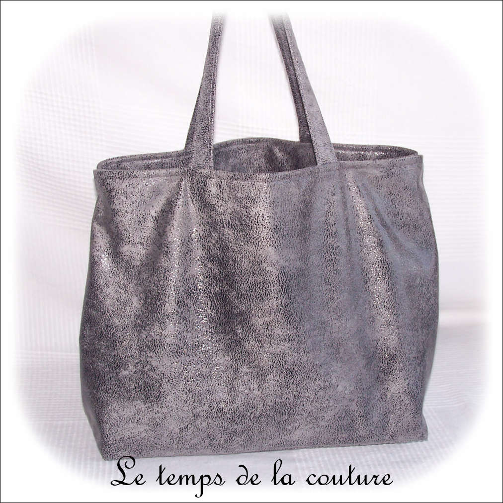 Sac - cabas non zippe - XL - gris simili écru lilas gris01 - GFC