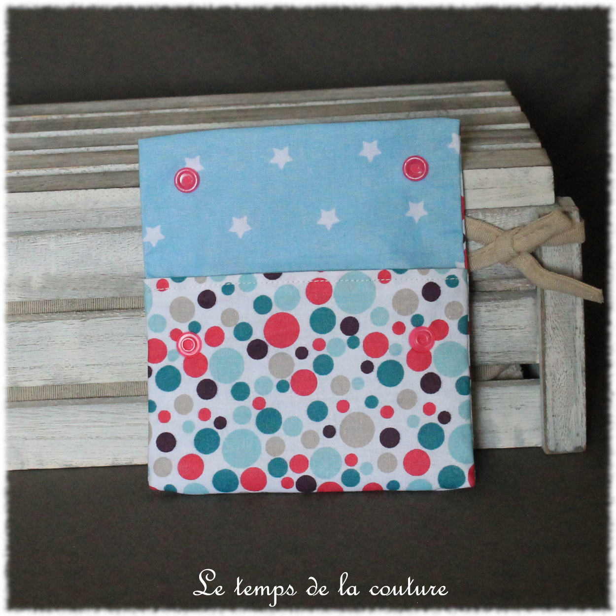 Sdb - pochette savon - bleu turquoise rose motif bulle 03