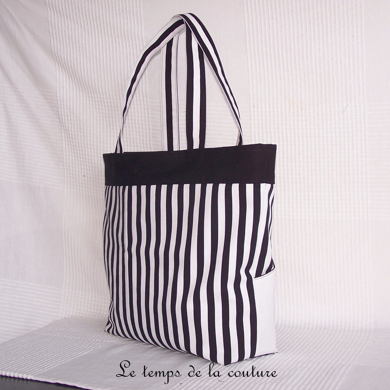 Sac - cabas non zippe - blanc noir rayure 03