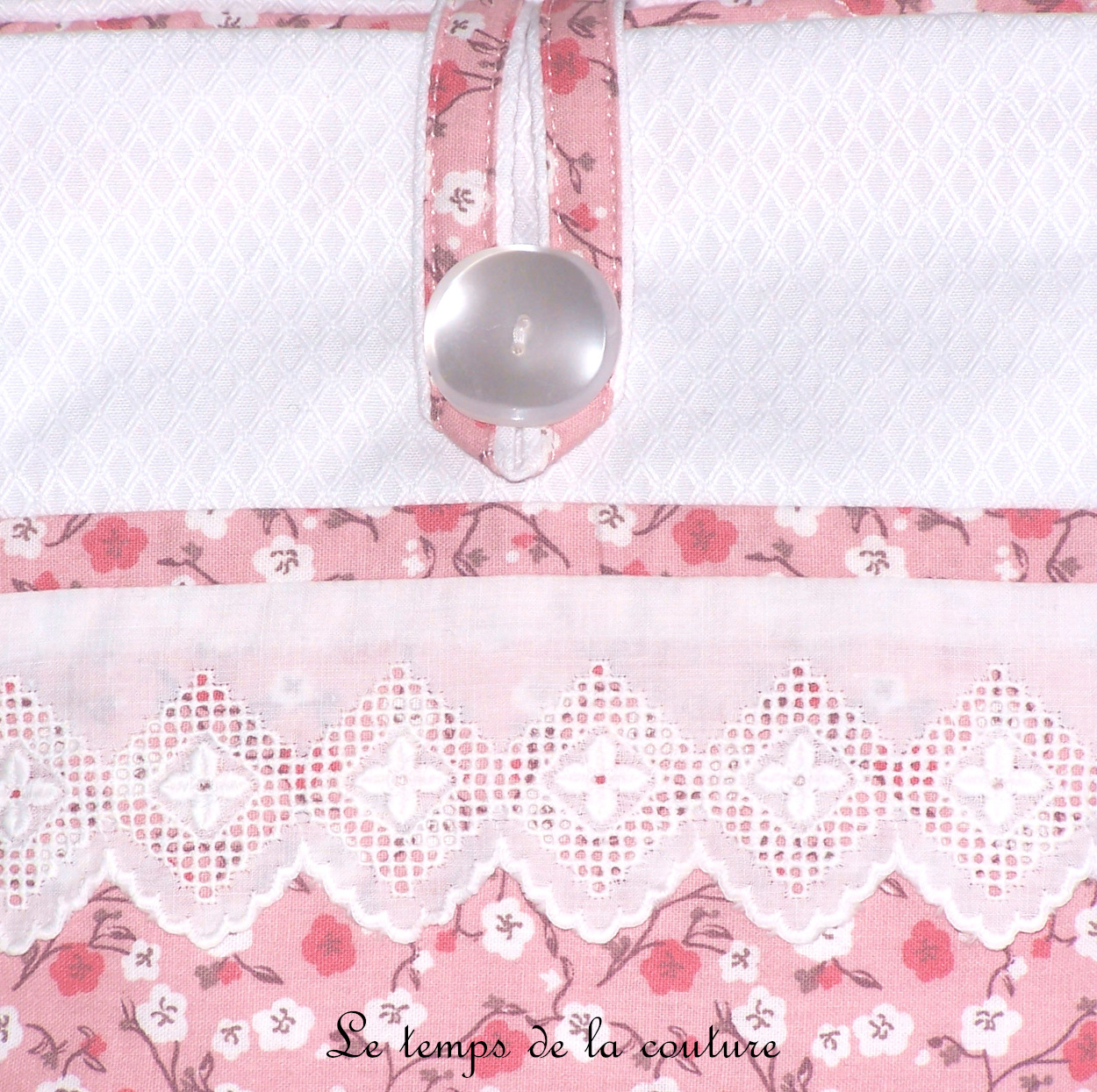 Pochette - soufflet - rose blanc fleri japonais dentelle 03