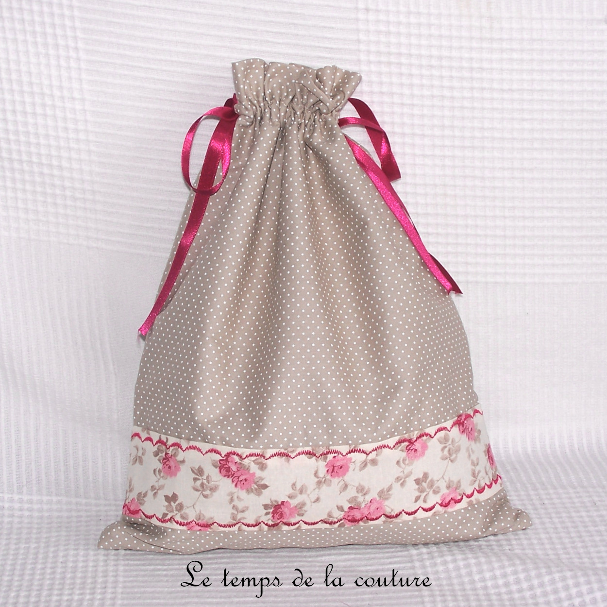 Sac - pochon - beige rose fleurt br parapluie 04