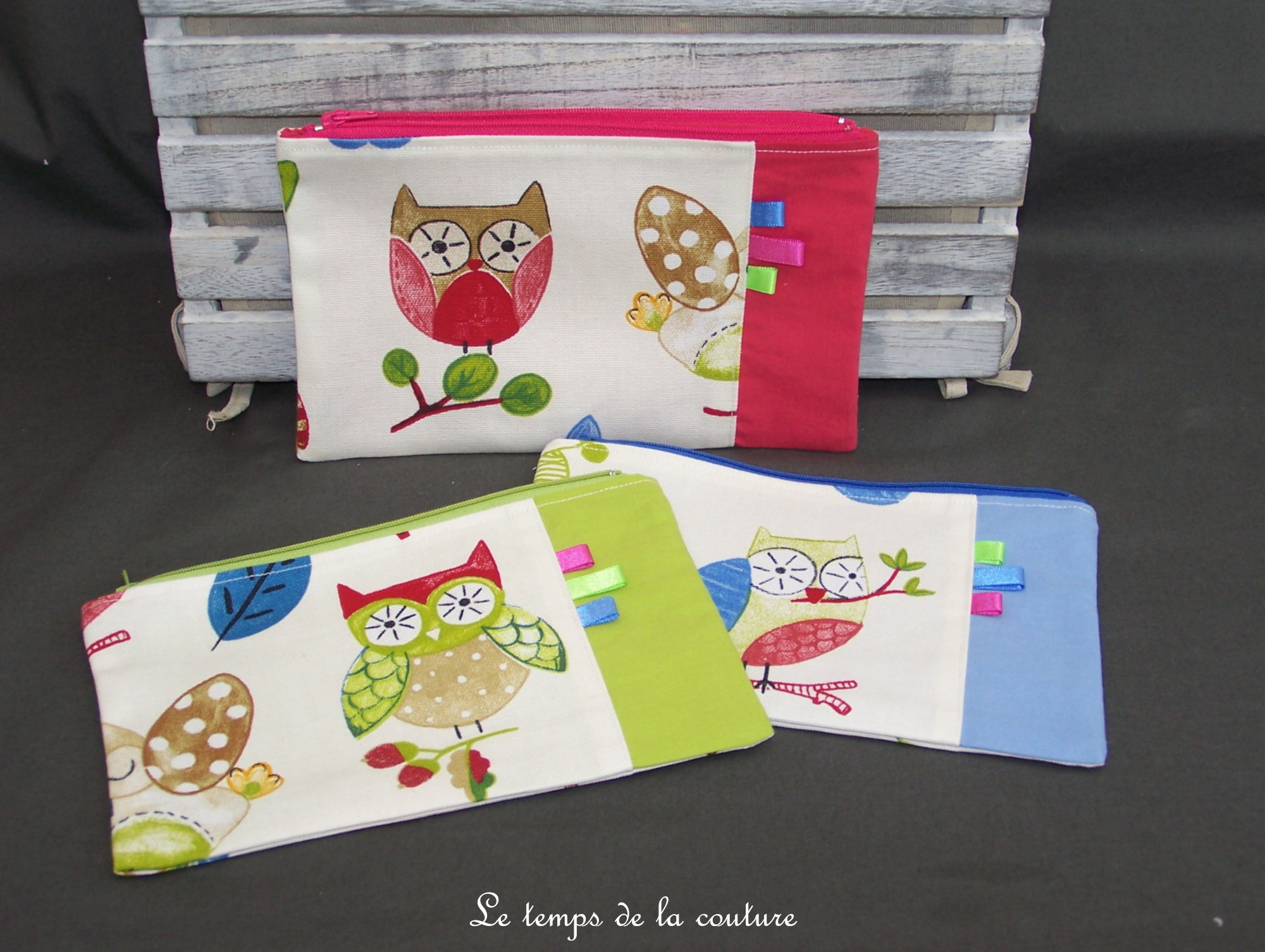 LOT - Pochette - droite - zippé - hibou chouette 01