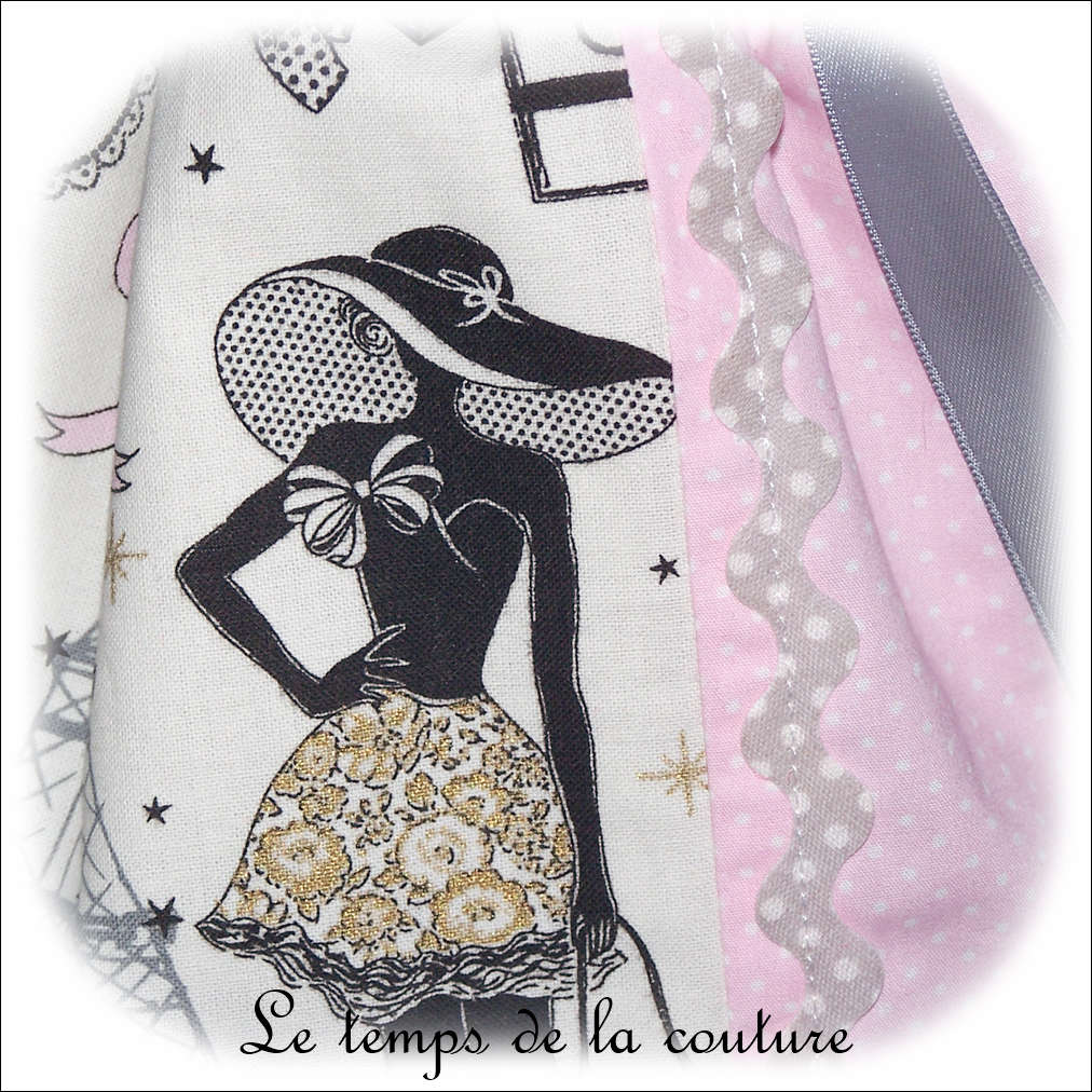 Sac - pochon - rose pois croquet gris pois centre imp parisienne02 - GFC
