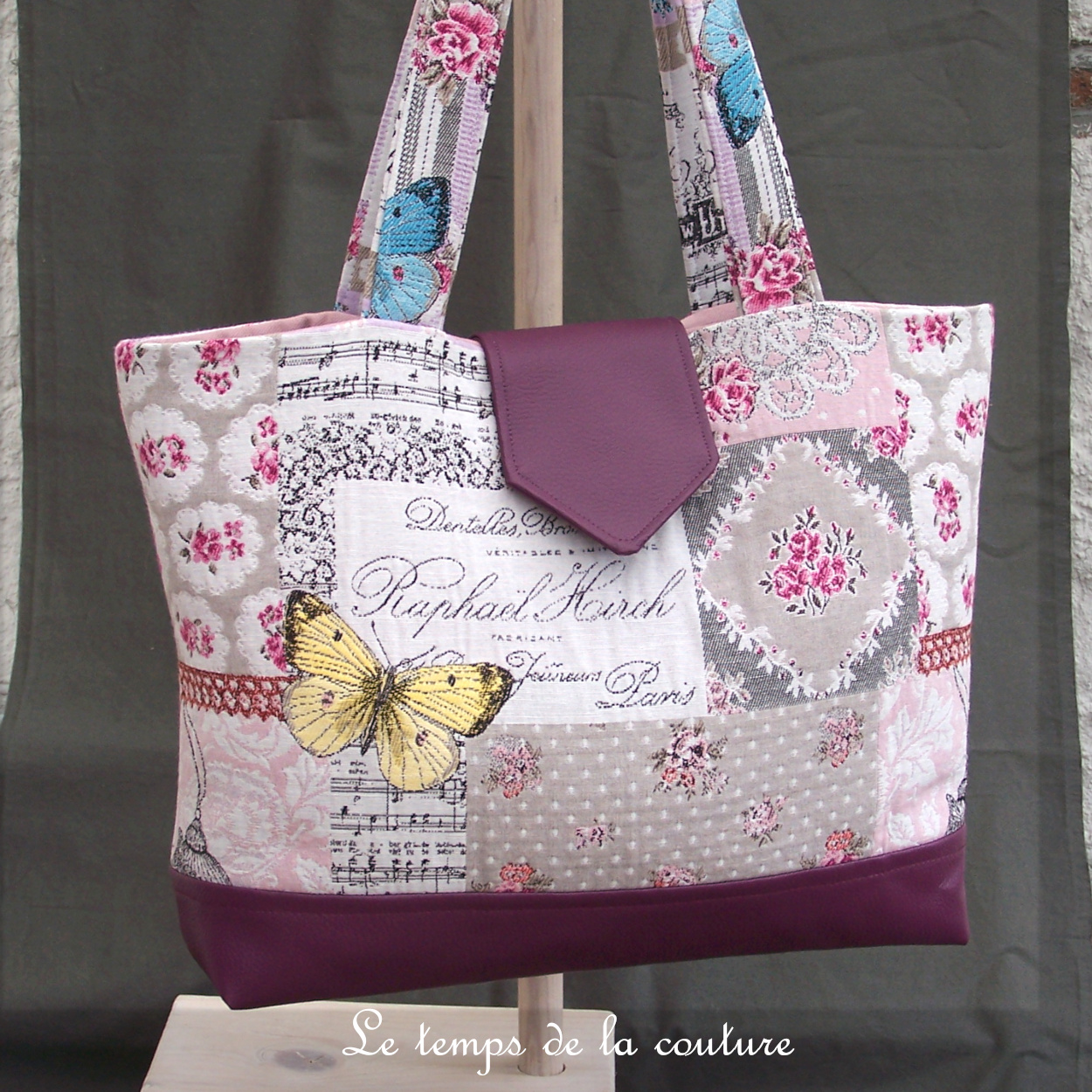 Sac - cabas non zippe - papillon jaune bleu rose 00