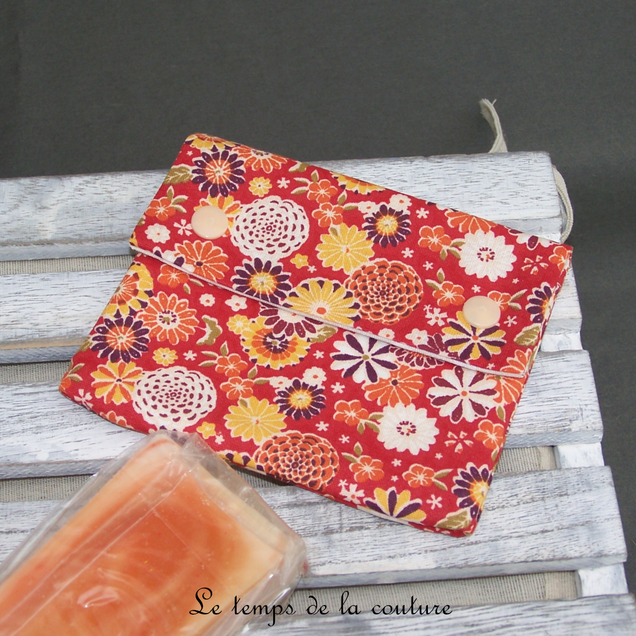 Sdb - pochette savon - orange fleur japon 02