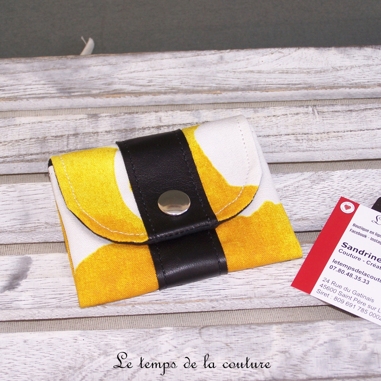 Cuir - Porte carte porte monnaie - noir jaune blanc - 00